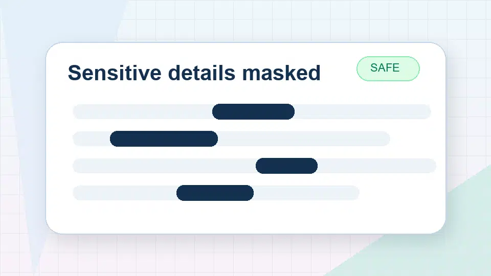 Animated preview of sensitive details being masked in a notice.